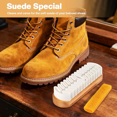 2 Pcs Suede Shoe Brush Nubuck Leather Cleaner Shoes Shine Dauber Crepe Applicators Set with Cleaning Eraser(Brush with Eraser) - style: Brush with Eraser