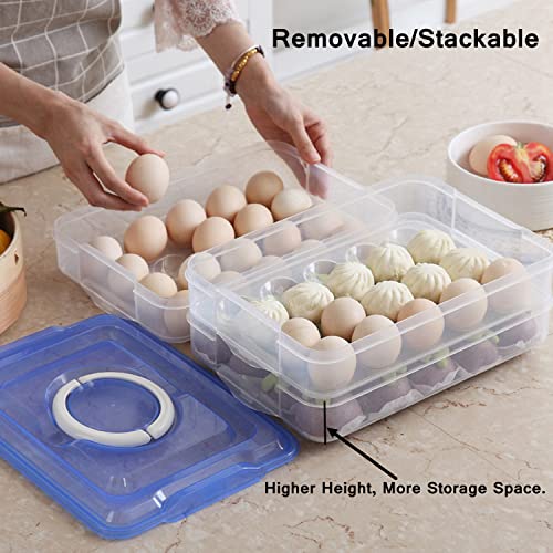Egg Storage Container for Refrigerator, 3-Layer Deviled Egg Tray, Stackable Fridge Egg Organizer with Lid and Handle, Extra Large Holder, 60 Count Eggs Keeper (red 3 layer) | 3-Layer, 60 eggs, Stackable Storage Holder with Handle for Refrigerator for Camp