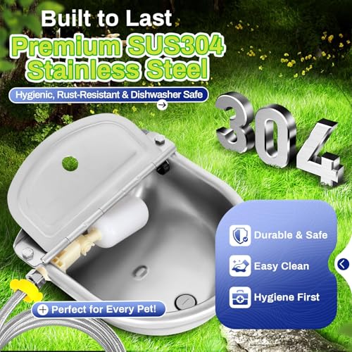 Automatic Animal Drinking Water Bowl with Float Valve, Extended Pipe & Drain Hole,3L Stainless Steel Waterer Feeder Farm Dog Dispenser Kit Self Filling for Livestock Horse Goat Water Trough - size: 71" Hose & Drain