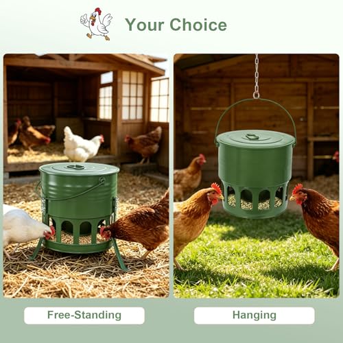 30lbs Metal 12-Port No-Waste Chicken Feeder with Legs | Chicken & Poultry Feeder with Powder-Coated Rust-Proof Finish, Ideal for Chickens Ducks Geese, Backyard Farms, Avocado Green - color: Avocado Green