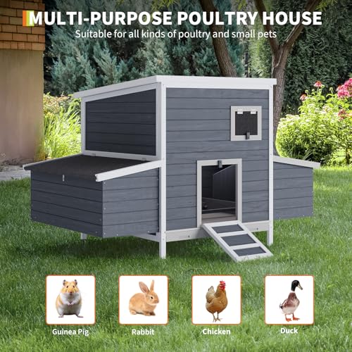 GarveeLife Wooden Chicken Coop with 2 Nesting Boxes & Lockable Doors, Outdoor Chicken Coop, Weatherproof Roof Rabbit Cage for Guinea Pig, Rabbit, Duck - 62.2x38.6x38.6 in