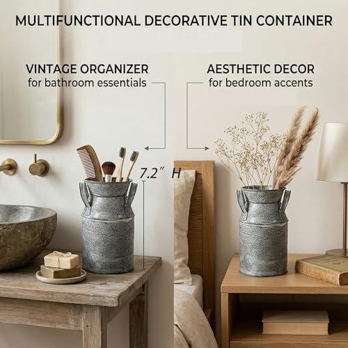 TOPZEA 2 Pack Shabby Chic Milk Can Vase, Galvanized Finish Milk Can Vase Jug Rustic Metal Flower Vases Petite Bucket for Home, Kitchen, Living Room, Farmhouse Decor, Table Centerpieces - style: Country Rustic