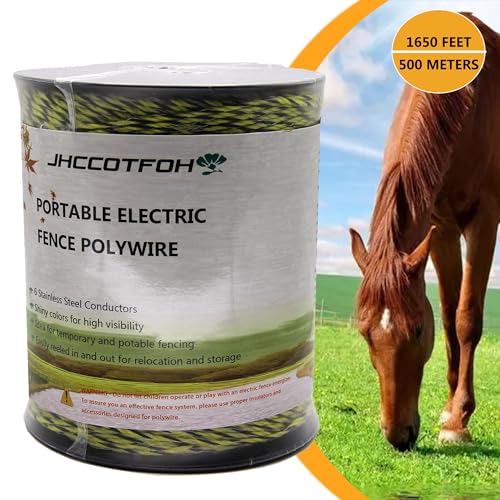 Polywire Electric Fence 500 Meters 1650 Feet 6 Stainless Steel Strands for Excellent Conductivity and Rust Resistance Black and Yellow - size: 1650 Feet