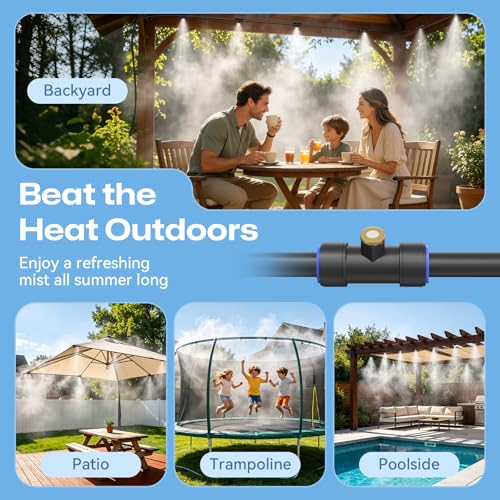 Misters for Outside Patio 75FT/23M, Pre-Assembled Misting Cooling System with 23 Brass Nozzles & 3/4" Adapter, Outdoor Mister for Backyard, Garden, Greenhouse, Chicken Coop, Dog House - size: 75FT