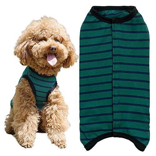 Dog’s Recovery Suit Post Surgery Shirt for Puppy, Wound Protective Clothes for Little Animals(Green Black Stripe-XXS) - color: green black stripe, size: XX-Small