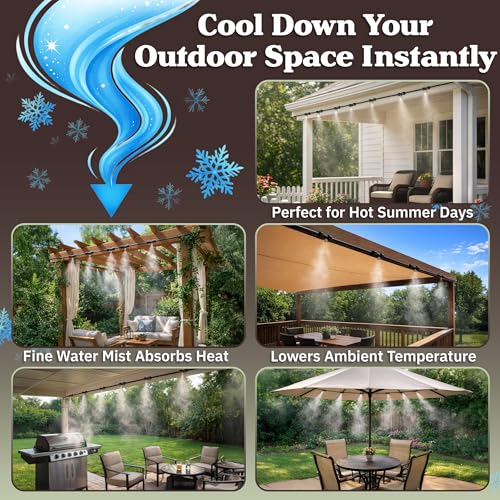 Water Mister Outdoor Patio Cooling System with 65ft Tubing, 20 Mist Nozzles, and 3/4” Standard Connector - DIY Plant Mister for Canopy, Garden, Greenhouse, Trampoline or Deck Umbrella by Pure Garden