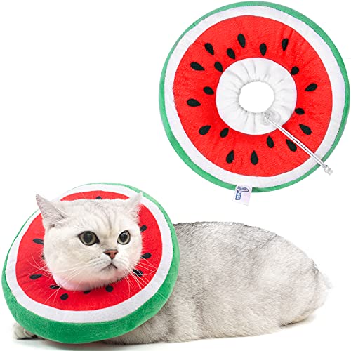 ANWA Adjustable Cat Cone Collar Soft, Cute Cat Donut Collar After Surgery, Kitten Recovery Cones to Stop Licking - color: Watermelon, size: Medium
