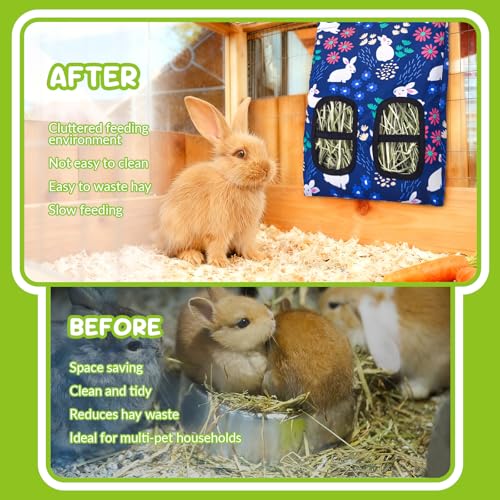 3 Pcs Rabbit Hay Feeder, 2-Hole Hanging Guinea Pig Hay Bags Washable Bunny Hay Bag for Rabbits, Chinchillas, Hamsters, Small Pets and Animals (11.8"×8.7") - color: Green,Yellow,Blue
