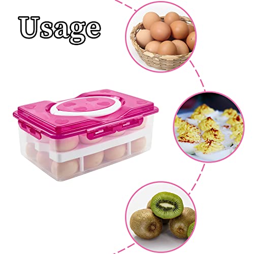 2 Tiers Egg Container Deviled Egg Carrier Eggs Holder with Handle Fridge Freezer Storage by DELIFUR (Red) - color: Red