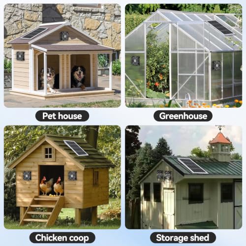 ELUTENG Solar Powered Fan 5 Inch 15W Max 3000 RPM Waterproof Dual Solar Exhaust Fans with 10ft DC Cable and Installation Kits Chicken Coop Ventilator for Greenhouse, Shed, Pet House, Outdoors