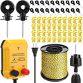 Electric Fence Kit, 0.35j Charger 3366ft Wire 60 Insulators | 5 Mile 110V Plug in Electric Fence, Polywire for Livestock Horse Cattle Poultry, T Post Screw Insulators, Farm Pasture - size: 3366FT, style: 0.35J