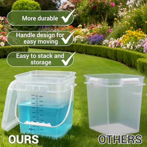 ASEVAT Square 1 Gallon Bucket with Lid, 5 Pack Clear Food Grade Storage Containers with Lids, Pail Container with Handle, Bucket for Cleaning Heavy-Duty Extra Durable BPA Free - size: 1 Gal