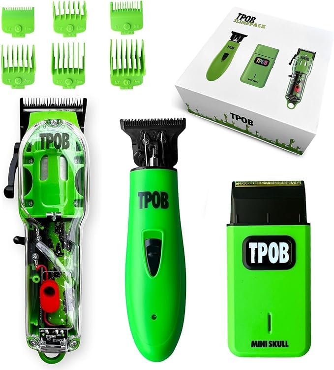TPOB Slime 2 Barber Hair Clippers Trimmer Shaver Set for Men with Matte case and X Fade Blade (Gr) - color: Gr