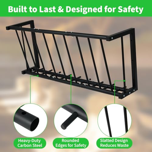 Wall Mount Hay Rack for Goats, Sheep, Horses – Heavy Duty 25 Gallon Livestock Hay Feeder, Hanging Blanket Holder with Rust Resistant Coating, Space Saving Farm Goat Feeder for Indoor, Outdoor Use - size: 25 Gallon