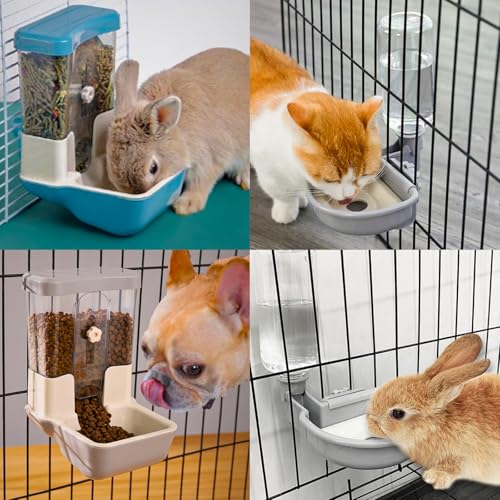 Automatic Pet Food Water Dispenser, Auto Gravity Pet Feeder Water Bottle Set for Crate, Feeding Station for Small Dog Cat Rabbit Guinea Pigs Chinchilla Ferret Hedgehog (Gray) - color: Gray