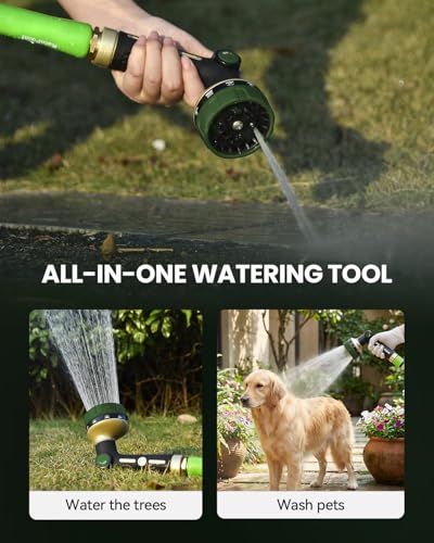 RAINPOINT Garden Hose Nozzle - 100% Heavy Duty Metal Thumb Control Spray Nozzles for Garden Hose High Pressure, 10 Pattern Water Hose Nozzle for Car Wash, Watering Lawn, Pets, Dark Green - color: Dark Green