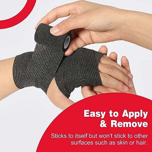 AZEN 40 Pack Self Adhesive Bandage Wrap Black, 2" X 5 Yards Black Athletic Tape, Vet Wrap, Tattoo Grip Tape Wrap，Ankle Tape, Cohesive Bandage Wrap - color: Black, size: 2IN - 40Pack