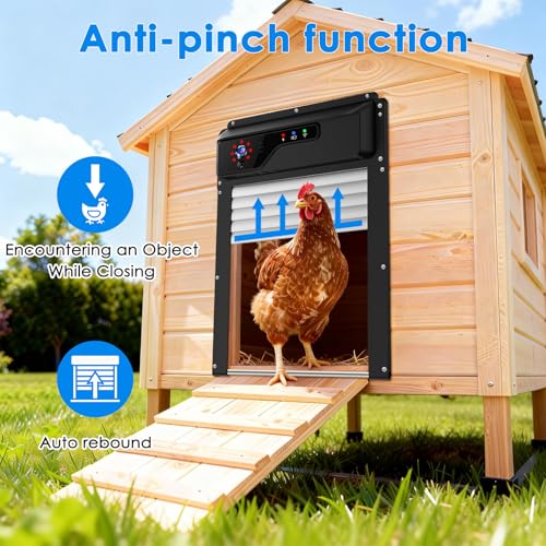 Automatic Chicken Coop Door with HD1080P Camera，Electric Auto WiFi Solar Chicken Coop Door Opener with Timer,Remote Control, APP Control, 5000mA Battery, Night Vision, Alarm Drive,Roll-up Gate