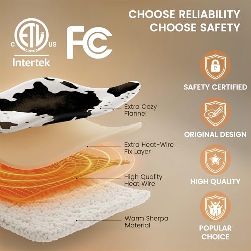 Heated Blanket Throw Blanket - Fast Heating Electric Blanket, Soft Heated Throw with 4 Time Settings,10 Heating Settings, Warm Gifts for Women Mom Grandma(50" x 60" Cow Print White) - color: 01 - Black Ombre-white, size: Throw 50" x 60"