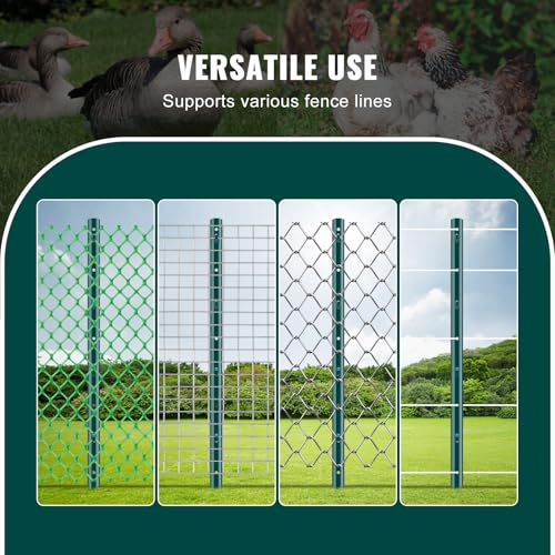 VEVOR 3 Feet Fence Post, 10 Pack U-Channel Heavy Duty Metal Fence Posts with 20 Zip Ties & 20 Clips, Sturdy Steel Fence Stakes for Garden Yard, Lawn, Farms and Outdoor Wire Fencing, Green - size: 3 Feet 10 Pack