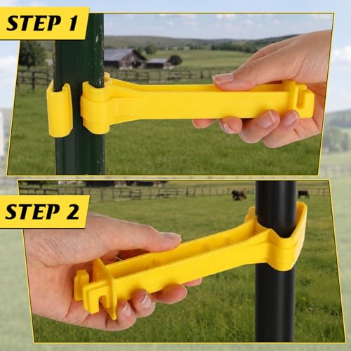 100 Pcs 5 inch Snap Type T Post Insulators Extender Electric Fence Insulators Extended Snug Fitting T Post Electric Fence Wire Clips for Yard Agricultural Ranchers Farm (Yellow)