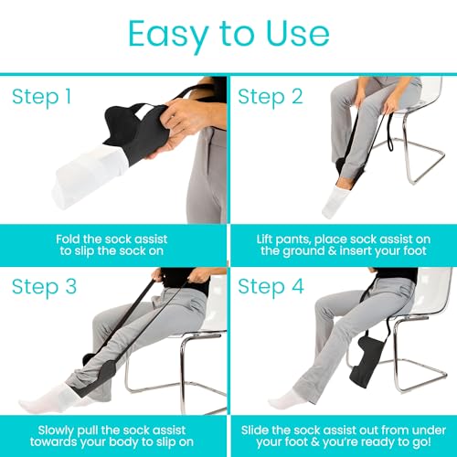 Vive Flexible Sock Aid for Putting on Socks - Extra Wide Sock Puller | Seniors - Soft, Flexible Sock Assist Device for Elderly - Sock Donner & Sock Helper Tool - Easy On & Easy Sock Help Device