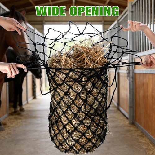 2-Pack Heavy-Duty Slow Feeder Hay Nets for Horses, 40 Inch Hanging Hay Bag with 2 Inch Mesh, for Stable/Trailer - Universal for Horses, Cattle, Sheep, Goats, Donkeys