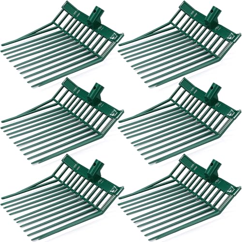 Lasnten 6 Pack Manure Fork Replacement Heads 12 Tines Heavy Duty Pitchfork Heads with Screws & Nuts Durable Horse Manure Rake for Picking up Grass Hay Animal Waste (Green) - color: Green