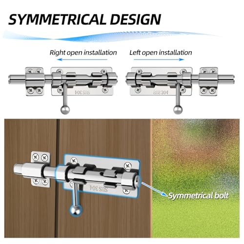 Barrel Bolt Latch, 6.3" Heavy Duty Gate Latch Slide Lock Solid 304 Stainless Steel Bolt Lock for Inside Door, Finished Shed Door Latch (1 Pack, Silver) - color: Silver 6inch
