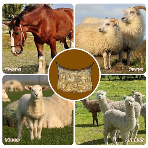 2 Pcs Large Capacity Slow Feed Hay Nets for Horses - Hanging Ultra Slow Feeder Horse Hay Bag for Horses Goats 31.5" X 35.5"