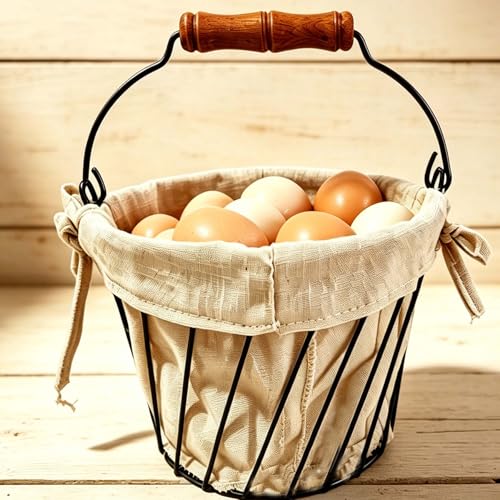 Wire Egg Basket for Gethering Fresh Egg,Egg Collection Basket | removable Colth liner Farmhouse Egg Basket for Gathering Fresh Eggs for Kitchen Countertop, Reusable & Durable