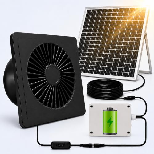 Solar Fan for Chicken Coop,25w Panel Powered +Rechargeable Battery | 8-inch Waterproof Solar Exhaust Fan Kit for Outside Greenhouse,Shed,Attic,Barn & Dog House，2600RPM ,430CFM