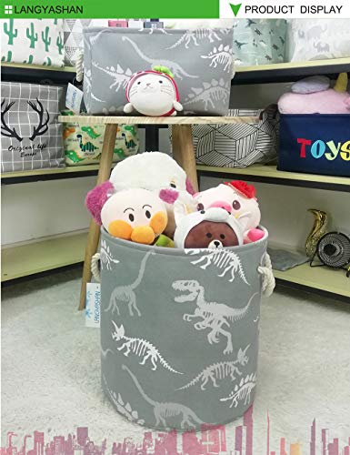 Round Thick Laundry Basket Collapsible Organizer Boys Dinosaur skeleton | Canvas Foldable Storage Hamper Sturdy Rope Handles for Household Gift Baskets Bedroom Clothes Toys Children Nursery - color: Gray Dinosaur skeleton