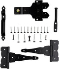 National Hardware N109-308 V8422 Deluxe Decorative T-Hinge Gate Kit Black Steel Finish Hinges with Latch Strike Pull for Wood Vinyl Metal Outdoor Fence Gates, 2 Count (Pack of 5) - size: Pack of 5