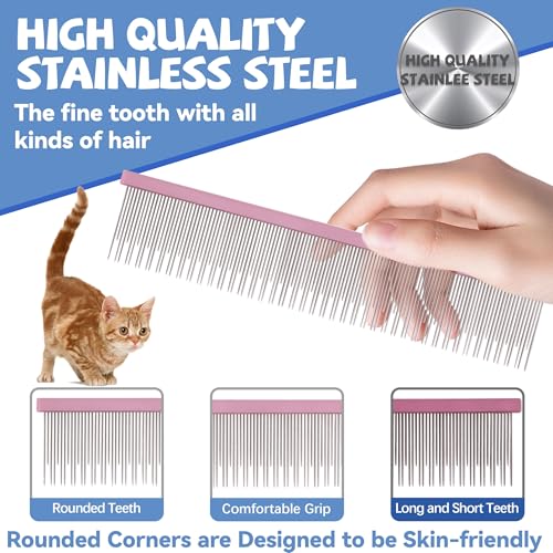 8.5 Inch Dual Tooth Pet Comb for Mats and Tangles，Professional Grooming Comb Removing Excess Hair for Long-Haired Cats and Dog Kit,Prevent Undercoat, Excess Hair,Mats and Tangles,Pet Essential - color: Navy