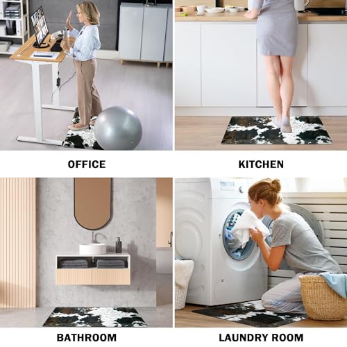 Tyrot Cowhide Kitchen Mat Cushioned Anti Fatigue, 17.3x60 | 4/5 Inch Thick, Western Cow, Bevel Edge, Non Slip PVC Waterproof, Standing Desk Ergonomic Comfort Rugs for Sink, Laundry - size: 59"L x 17.3"W x 0.5"Th