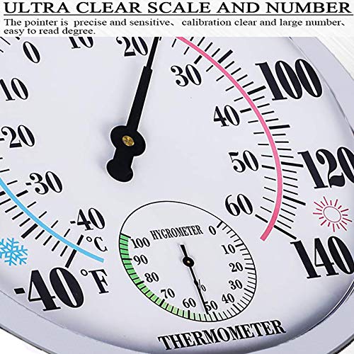 Indoor Outdoor Thermometer Large Wall Thermometer-Hygrometer Waterproof Does not Require Battery (White) - color: White1, size: 10 Inch