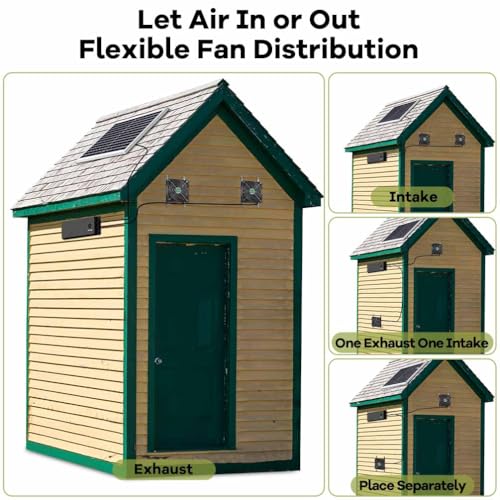 Solar Powered Fan with Battery, Rechargeable Solar Fan for Chicken Coop, Greenhouse, Shed, Outside with Two IPX7 Waterproof Exhaust Intake Fans 16.5Ft On/Off Switch Cable - size: Medium 5"-BAT