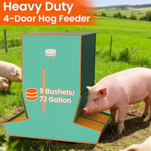 Hog Feeder for Pigs, 4 Door Heavy Duty Pig Feeder with Rainproof Lid, Self Feeder for Outdoor Use on Hog Farm, Homestead, or Pasture - size: 4 Door