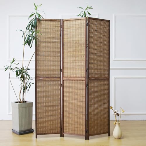3 Panel Detachable Room Divider, 5.6 ft Tall Two in One Bamboo Privacy Screen (Converts into 2 Low Dividers), Folding Panel Divider for Room Separation, Natural Brown (67" H x 46" W) - color: Brown, size: 3 Panel