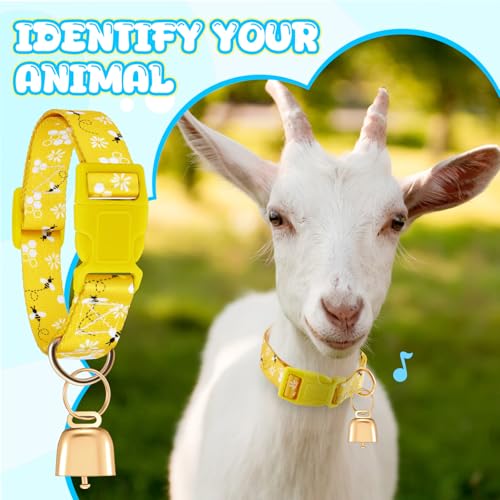 2 Pack Goat Collars with Bells, Sheep Grazing Copper Bells and Adjustable Nylon Collar Set Loud Bronze Bell Small Farm Animal Sheep Cow Accessories(Lemon, Bee) - style: Lemon, Bee