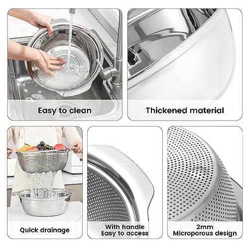 Paoli 304 Stainless Steel Fine Mesh Colander Set, 2QT Large Capacity Strainer with Mixing Bowl — Rinse Fruits, Veggies, Rice & Drain Pasta, Dishwasher Safe (2-Piece) - color: Primary color with handle, size: 2qt
