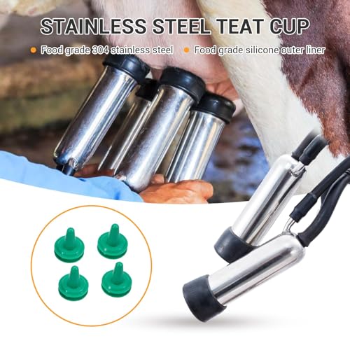 Cow Milking Machine Portable, 55KPA 15000 RPM Electric Milker Machine | Milking Equipment with 25 L/6.6 gal Stainless Steel Bucket 5-8 Cows Per Hour with Silicone Cups and Tubes for Cows and Goats