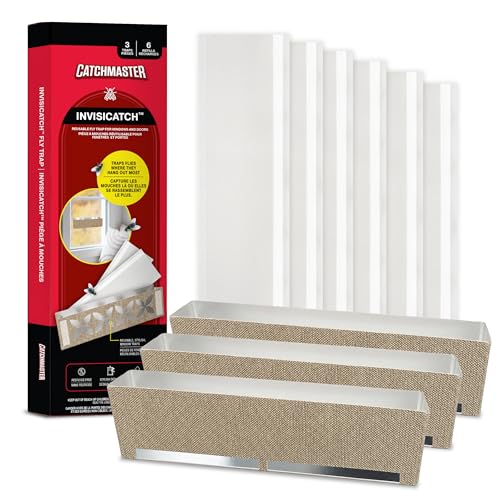 Catchmaster Window Fly Traps Decorative Linen 3 Count + 6 Refills, Gnat and Fruit Fly Strips for Indoor, Disposable Discreet Bug Catcher, Insect Sticky Glue Traps, Adhesive Pest Control for Home - size: 3 Reusable + 6 Refills
