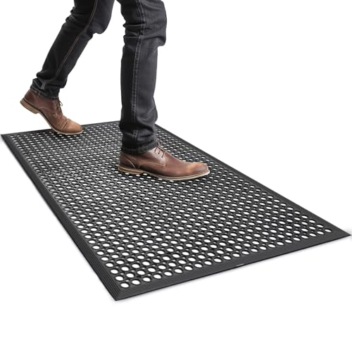 Rubber Floor Door mat Anti-Fatigue Commercial Restaurant Floor Mats 36" x 60" New Heavy Duty Non Slip Rubber Kitchen Drainage Mat Black Bar Floor Mat - size: 60"L x 36"W x 0.4"Th