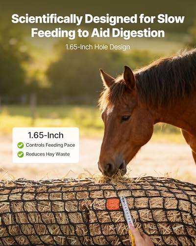 VEVOR Round Bale Hay Net, 5.91 x 5.91 x 5.91 ft, 1.65 inch Holes, PE Material, Knotless Design, with Zip Ties, Needle Shuttle, Repair Twine and Storage Bag, Slow Feeder Round Bale Net for Horses - size: 5.91 x 5.91 x 5.91 ft