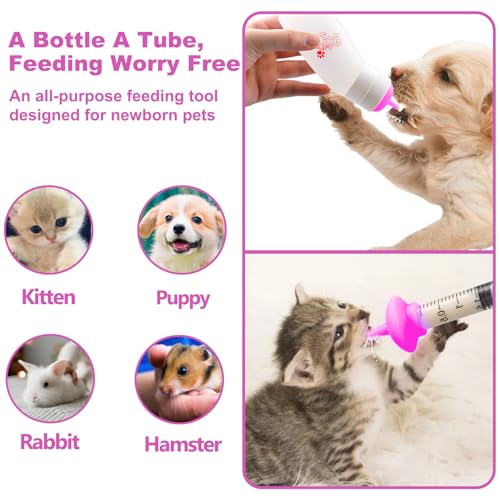 Pet Feeding Nipple with Syringe, Soft Silicone Nursing Pet Feeding Bottle, Ventilation Valve Resistant Tearing for Puppies, Kittens, Rabbit, Small Wildlife (M Nipple,Pink) - color: Pink-M Size