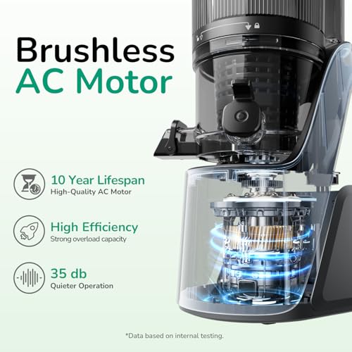 Canoly 3-in-1 Cold Press Juicer C16, Makes Juice & Sorbet & Nut Milk | 6" Extra Wide Feed Chute, Powerful AC Brushless Motor, Self Precut System, Juicer Machines with BPA-Free (Space Gray) - color: Space Gray