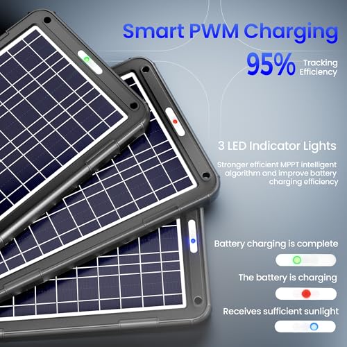 POWOXI 12W 12V Solar Battery Charger Trickle Maintainer Kit for Car | Smart Charge Controller | Waterproof | Intelligent Safety Protections | for Boat, Marine, RV, Automotive, Motorcycle, Trailer - color: PWM-12W