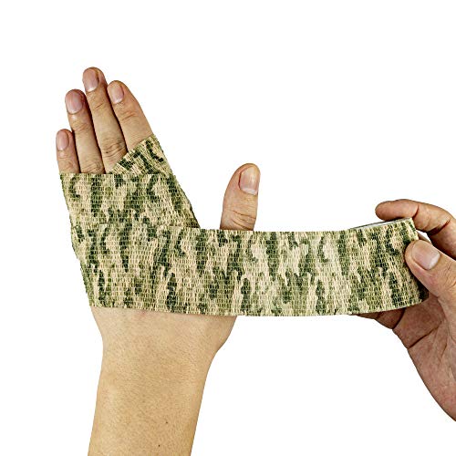 FRESINIDER 9 Rolls Self Adhesive Wrap Athletic Tape Gauze, Breathable Elastic Cohesive Bandage for Sports Injury & Pet (7 Pcs 2" x 5 Yards + 2 Pcs 1" X 5 Yards) (Woodland Multicam Camo) - color: Woodland Multicam Camo